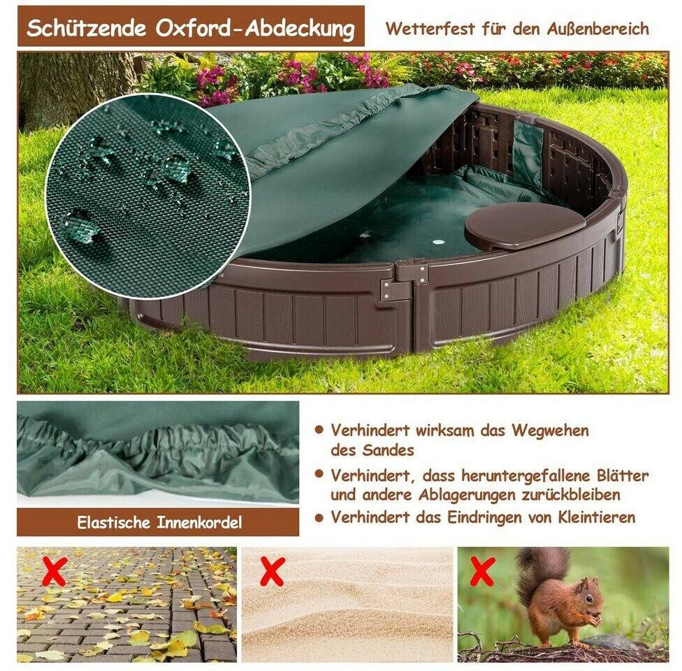 Costway Sandbox mit wasserdichter Abdeckung rund Ø120cm Sandspielzeuge